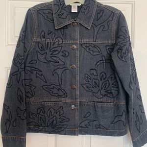 Coldwater Creek Dark Denim Jean Jacket with black bead embellishments